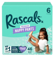 RASCAL autiņbiksītes, 6 izmērs, 15-20 kg, 46 gab., 93437