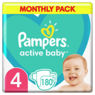 PAMPERS autiņbiksītes ACTIVE BABY, 4 izmērs, 180 gab., 9-14 kg.