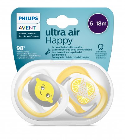 PHILIPS AVENT 83012 silikona knupis ULTRA AIR LEMON, fāze 2, 2- iepakojumā., SCF080/18 SCF080/18