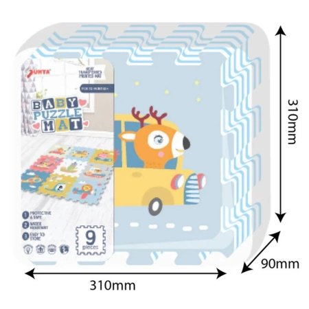 SUNTA bērnu puzles paklājs Transports un dzīvnieki, 9 daļas, 3087 