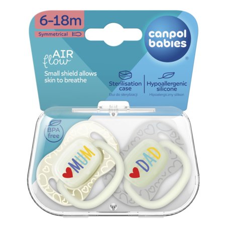 CANPOL BABIES silikona simetrisks māneklītis LoveMum&Dad, 6-18m, 2 gab., 34/940 
