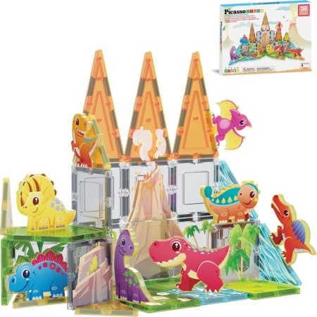 PICASSO TILES Magnētiskais konstruktors ar 8 dinozauriem figures 38 gab., PTQ13 