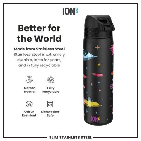 ION8 nerūsējošā tērauda ūdens pudele, Spaceships, 600 ml., I8SS600PKSPACE 