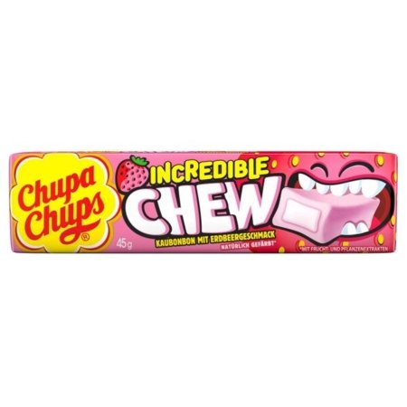 CHUPA CHUPS košļājamās konfektes INCREDIBLE CHEW, zemenu garša, 45 g., CHUP1932 