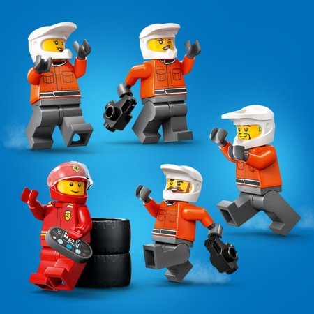 60443 LEGO® City Project Alicia 2025 F1® pitstops un autotehniķi ar Ferrari auto 