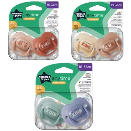 TOMMEE TIPPEE ortodontiskie māneklīši ANYTIME, 18-36 m., 2 gab., 43348699 43348694
