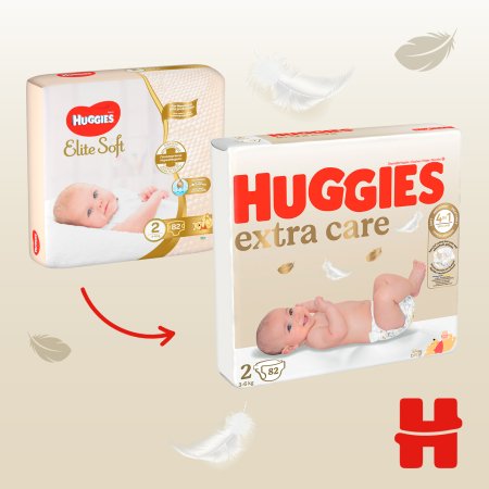 HUGGIES autiņbiksītes EXTRA CARE 2,  3-6kg, 82 gab., 2592611 2592611