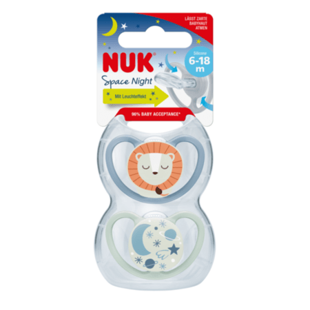 NUK māneklītis, silikona Space Night, 6-18m, 2 gab, SU98 