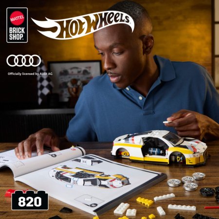 MATTEL BRICK SHOP HOT WHEELS 1:16 Elite Audi R8 LMS būvēšanas komplekts, JFT18 