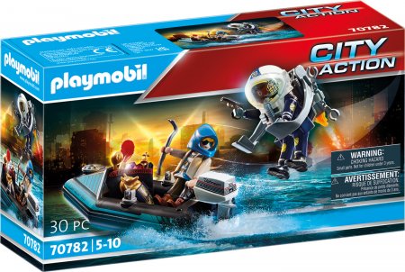 PLAYMOBIL CITY ACTION Policijas lidmašīnas komplekts ar laivu, 70782 70782