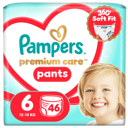 PAMPERS autiņbiksītes-biksītes Premium Care, 6 izmērs 13-18kg, 46 gab., 80895120 