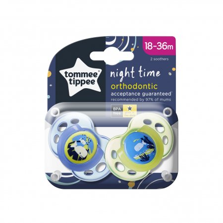 TOMMEE TIPPEE ortodontiskie māneklīši NIGHT TIME, 18-36 m., 2 gab., dažādi, 43340099 43340094