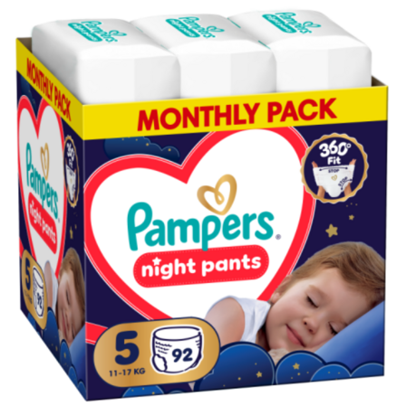 PAMPERS autiņbiksītes-biksītes Pants Night Monthly Pack, 5 izmērs, 12-17kg, 114 vnt., 80895140 