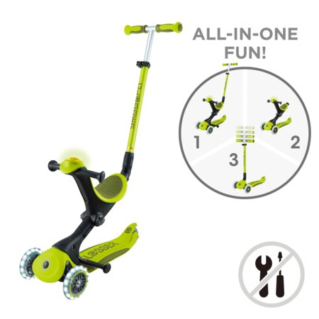 GLOBBER skrejritenis Go Up Deluxe Lights, laima zaļš, 748-606 