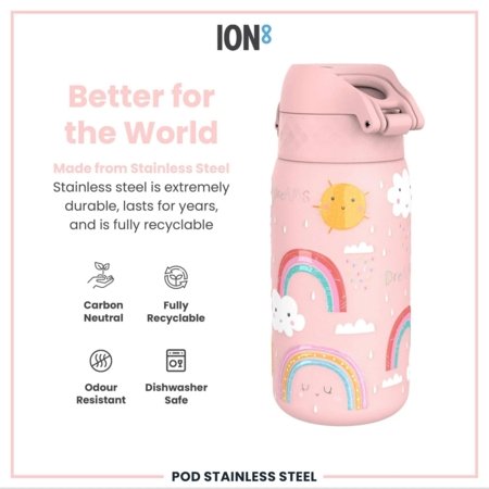 ION8 nerūsējošā tērauda ūdens pudele, Rainbows, 400 ml. ,I8SS400PPRAINB 