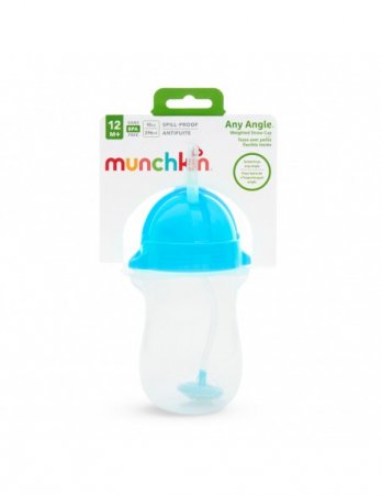 MUNCHKIN jebkura leņķa krūzīte ar salmiņu-zila, 12m+, 296ml, 01246101 01246101