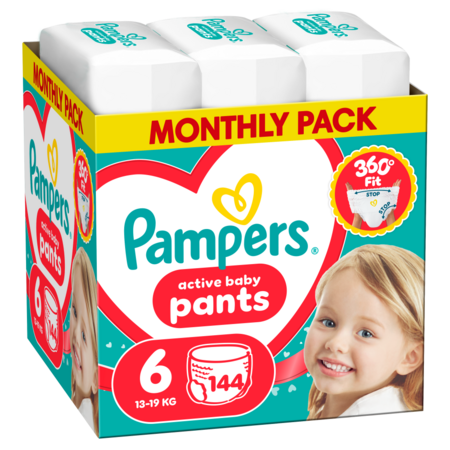 PAMPERS autiņbiksītes-biksītes Pants Monthly, 6 izmērs, 13-19kg, 144 gab., 80894756 