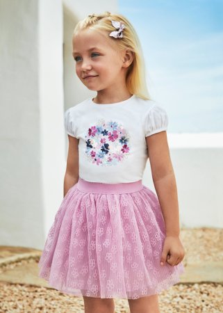 MAYORAL t-krekls ar īsam piedurknēm + svārki 6E, mauve, 3953-30 