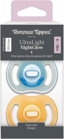 TOMMEE TIPPEE silikona māneklīši NIGHT GLOW ULTRALIGHT, 6-18 m., 2 gab., 433805 