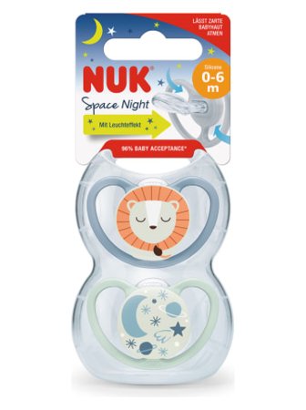 NUK māneklītis, silikona Space Night, 0-6m, 2 gab, SU97 