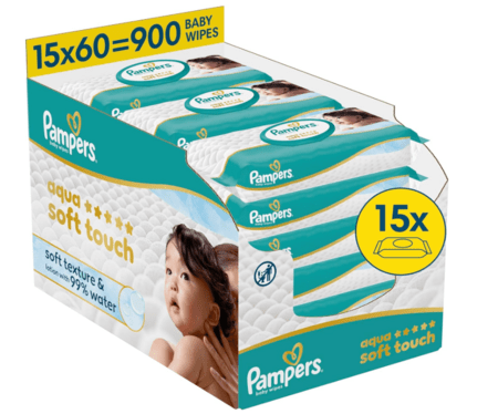 PAMPERS mitrās salvetes Wipes Aqua Soft Touch, 15x60 vnt., 80874254 