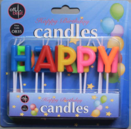 Sveces OB (daudzkrāsainas, Happy Birthday), 5298000230908 