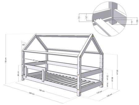 BENLEMI bērnu gulta-māja TERY, 120x180 cm., White, 6217/120X180-BIL 
