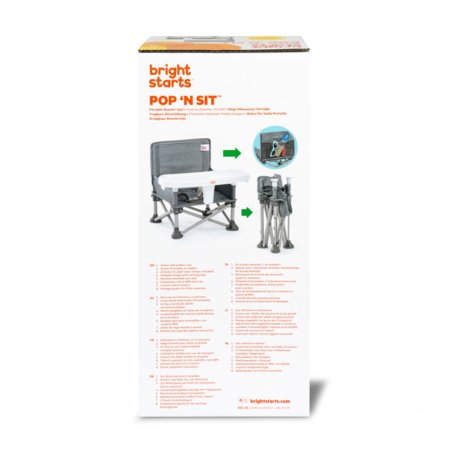 BRIGHT STARTS barošanas krēsls - būsteris POP 'N SIT, GREY, 17198 