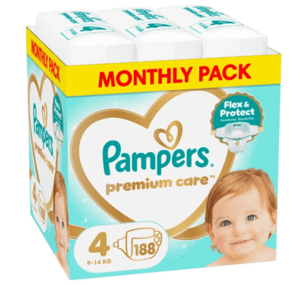 PAMPERS autiņbiksītes Premium Care Monthly, 4 izmērs, 9-14kg, 156 vnt., 80883551 