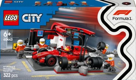 60443 LEGO® City Project Alicia 2025 F1® pitstops un autotehniķi ar Ferrari auto 