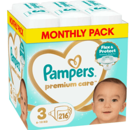 PAMPERS autiņbiksītes Premium Care Monthly, 3 izmērs, 6-10kg, 156 vnt., 80883542 