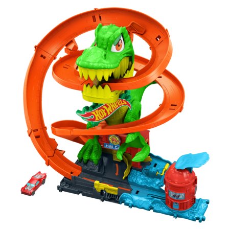 HOT WHEELS trases komplekts ar dinozaura un ugunsdzēsēju depo tematiku, JBM73 