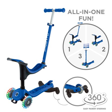 GLOBBER skrejritenis Go Up Sporty Lights 360°, tumši zils, 456-600 S 