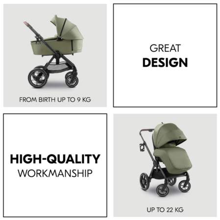 HAUCK universāls ratiņi COMFORT N CARE SET, Olive, 165546 