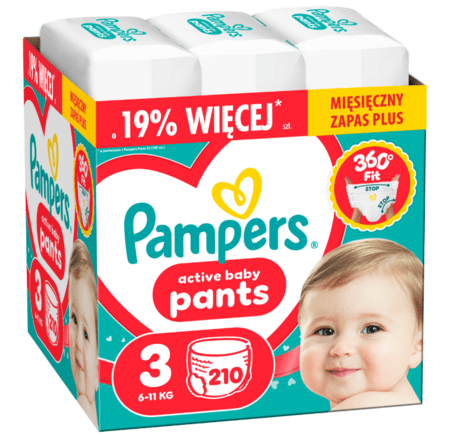 PAMPERS autiņbiksītes-biksītes Pants Monthly, 3 izmērs, 6-11kg, 214 vnt., 80894759 