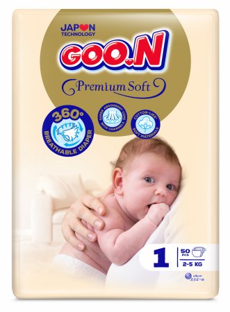 GOO.N Premium mīkstā autiņbiksīšu lente_1.izmērs, 50 gab., 2-5kg 4902011862409