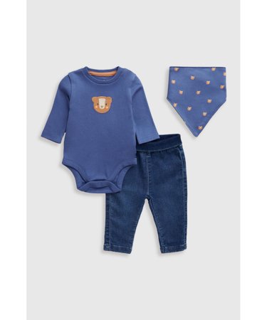 MOTHERCARE bodijs ar garām piedurknēm, bikses zīdaiņiem, bib, IF515 80 