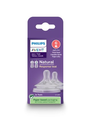 Philips Avent barošanas pudeļu silikona knupīši, biezai barībai Natural Response,  6 mēn+, 2 gab., SCY966/02 