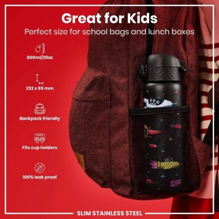 ION8 nerūsējošā tērauda ūdens pudele, Spaceships, 600 ml., I8SS600PKSPACE 