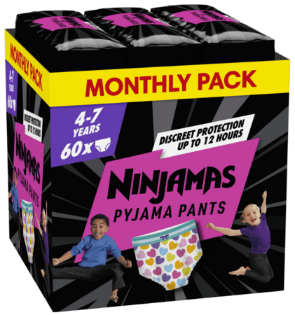 PAMPERS biksītes NINJAMAS Hearts, 7 izmērs, 17-30kg, 60 gab., 80756321 