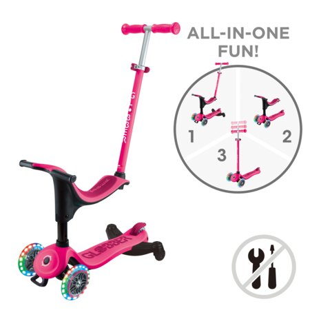 GLOBBER skrejritenis Go Up Sporty Lights 360°, spilgti rozā, 456-610 S 