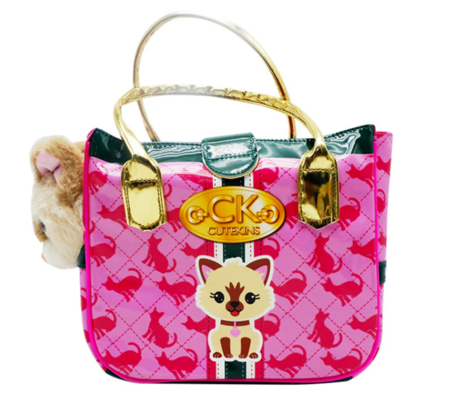 CUTEKINS plīša rotaļlieta, rozā kaķēns ar somiņu, 35059 35059