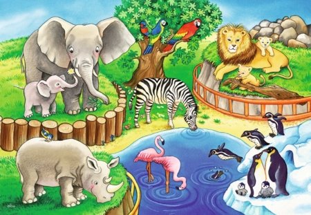 RAVENSBURGER PUZZLE puzle Dzīvnieki zooloģiskajā dārzā, 2x12 gab., 07602 4 
