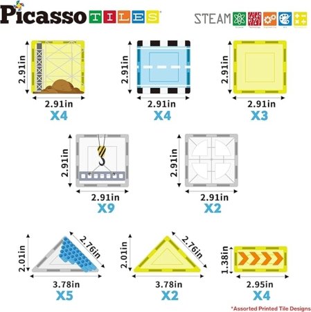 PICASSO TILES Magnētiskais konstruktors ar 8 automašīnām Construction 45 gab., PTQ11 