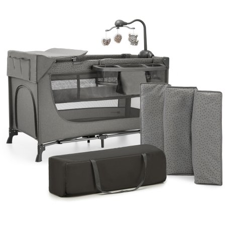 KINDERKRAFT ceļojumu gultiņa ar piederumiem JOY 2 dark grey AC, KLJOY02DGR000AC 