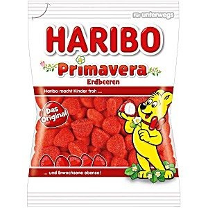 HARIBO želejas konfektes-zefīri PRIMAVERA ERDBEEREN, zemenu garša, 100 g., HARI0515 