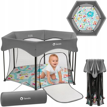 LIONELO manēža, rotaļu laukums ROEL PLUS, 65x85 cm., Grey multicolor 