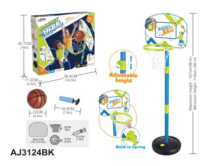 AO JIE basketbola komplekts ar 4,5 collu bumbu, AJ3124BK 
