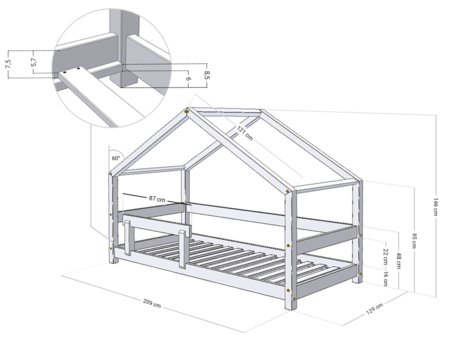 BENLEMI bērnu gulta-māja LUCKY, 120x200 cm., White, 7893/120X200-BIL 