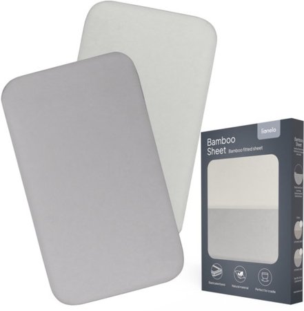 LIONELO palagu komplekts šūpulītim BAMBOO SHEET, 80x42 cm., 2 gab., White/Grey 